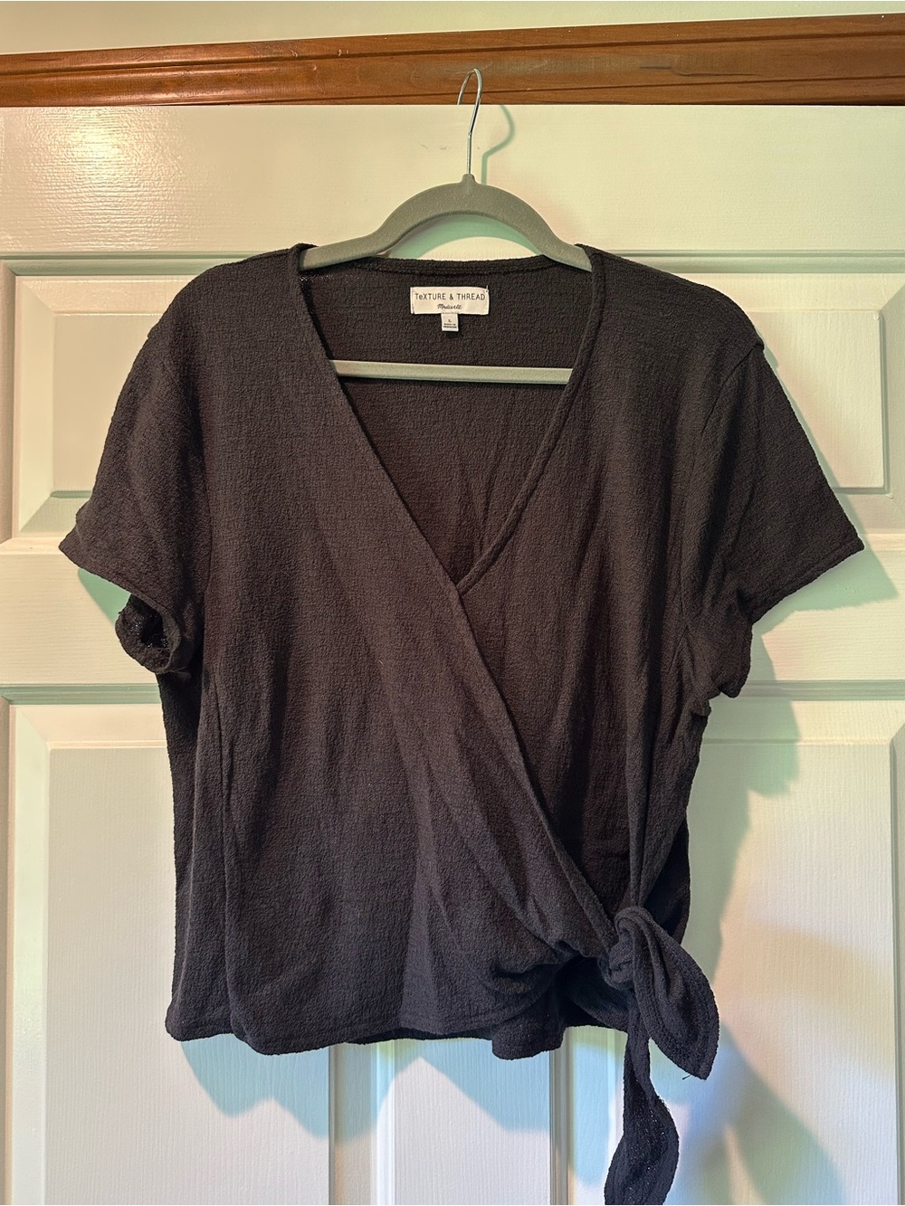 Madewell Texture & Thread Black Wrap Short-Sleeve Top